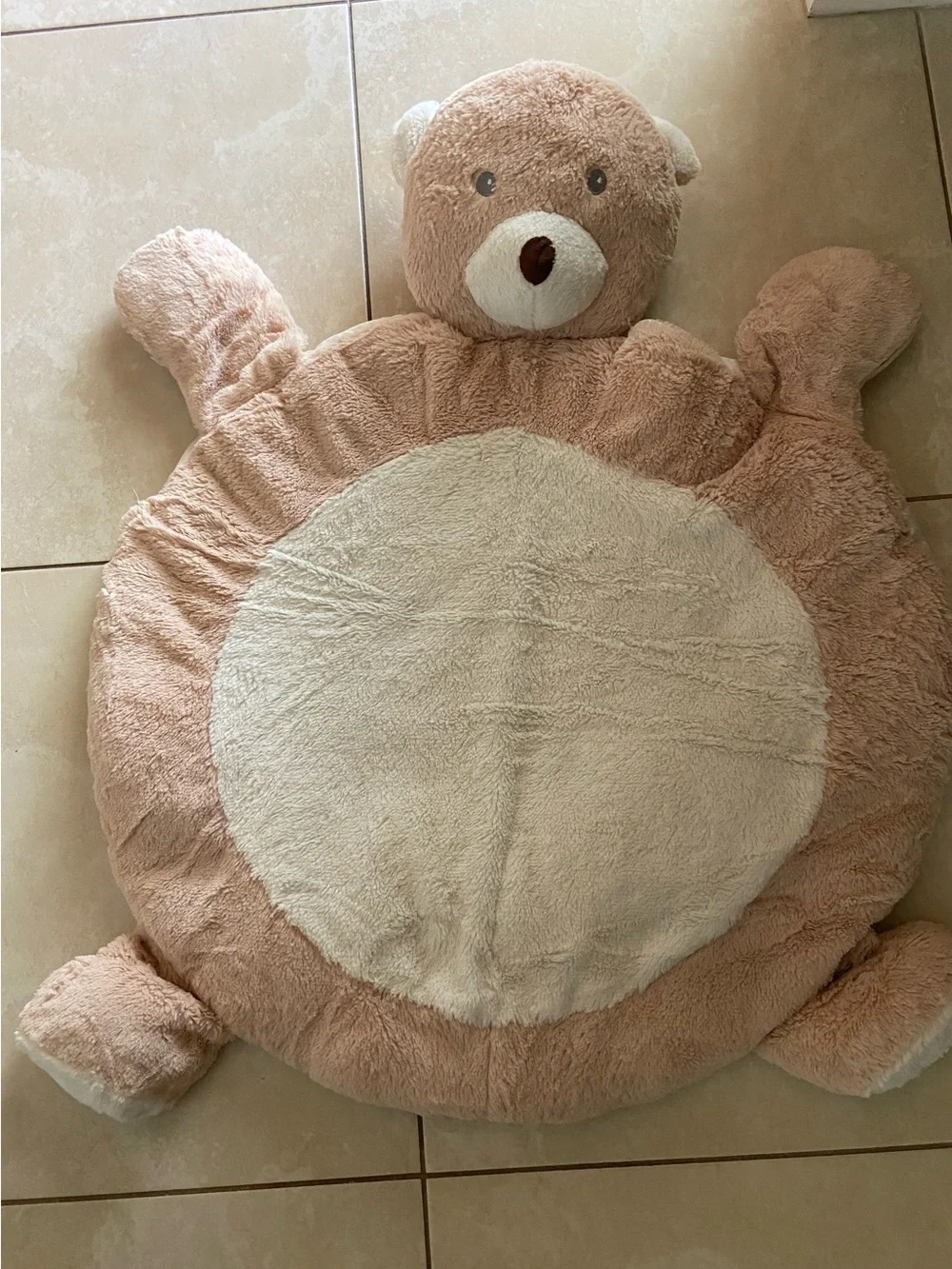 Plush Bear-Shaped Floor Mat - Beige/Tan with Cream Belly